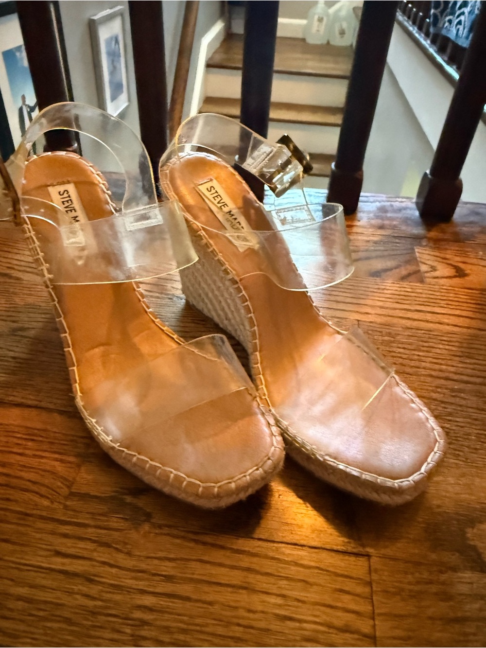 Steve Madden Tan Espadrille Wedges with Clear Straps